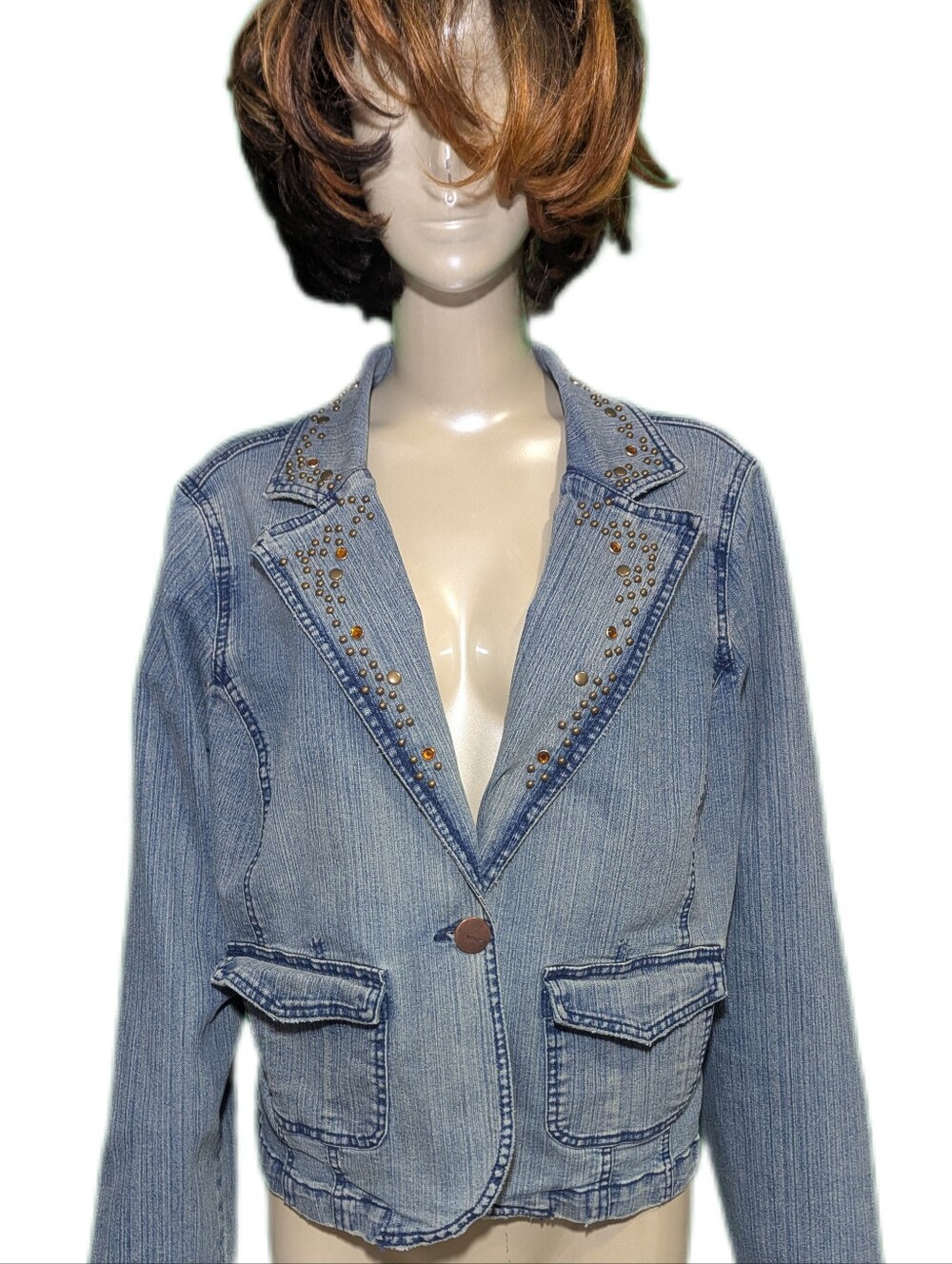 Venezia Light Blue Embellished Denim Blazer Jacket Size 18/20